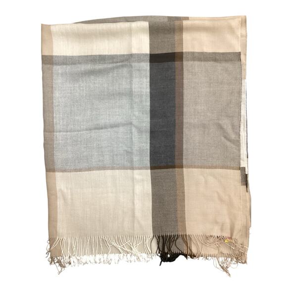 NWT Kuna Women’s Shawl Alpaca Wool Large Plaid Beige - Picture 1 of 4